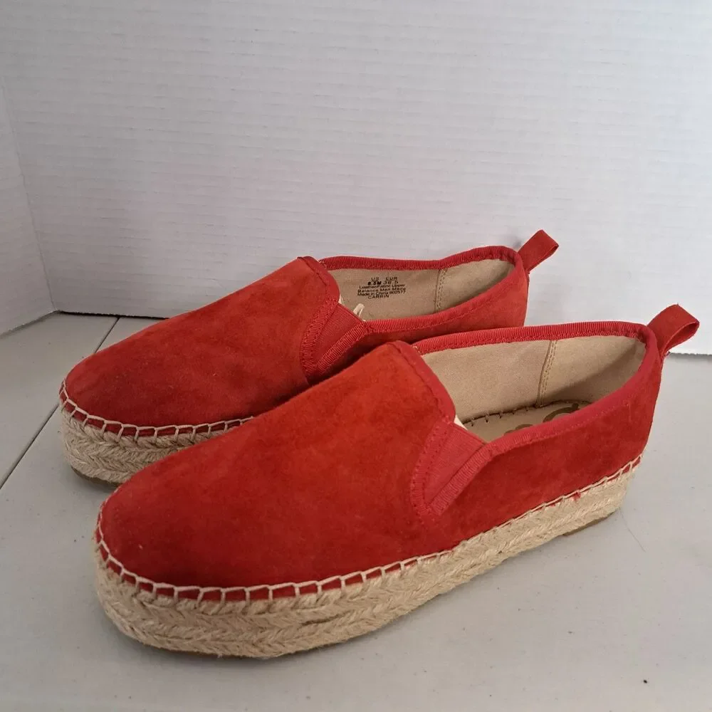 Sam Edelman Women's Carrin Suede Platform Espadrille Slip On Shoes Red size 8.5M